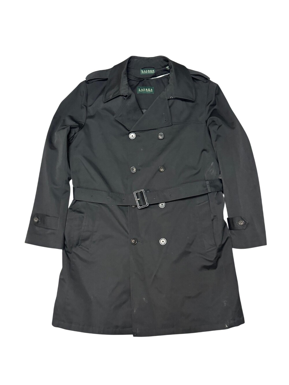 Lauren Ralph Lauren Coat Mens 46R Black Polyester Trench Belted double breasted